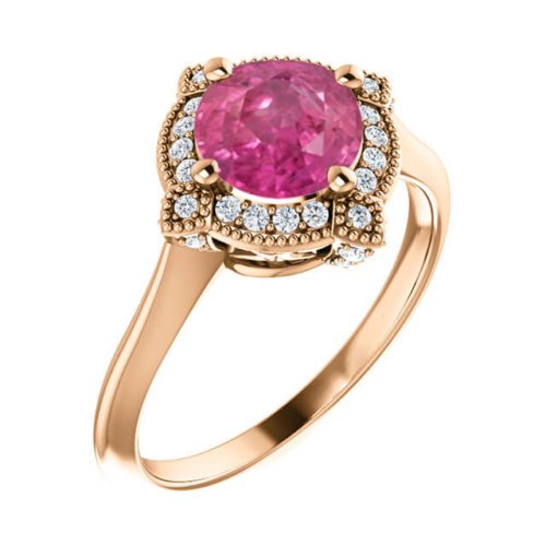 Round Pink Sapphire Floral Engagement Rose Gold