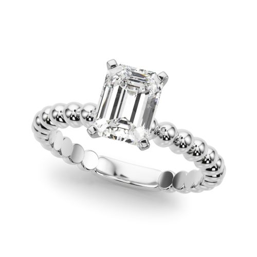 Emerald cut Diamond Beaded Engagement Ring